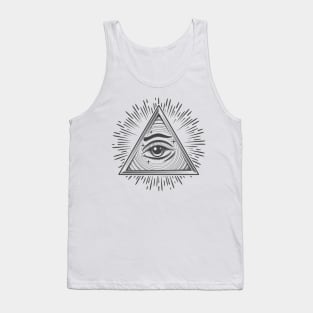 All seeing Eye in Triangle. Freemasonry occult Symbol in engraving style. Vector illustration Tank Top